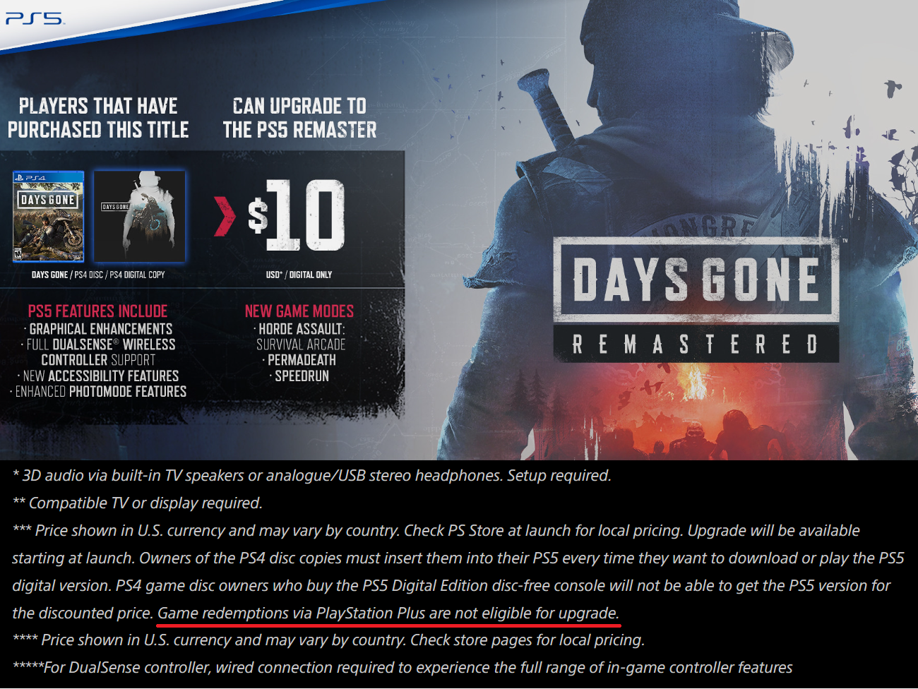 Days Gone PS Plus upgrade