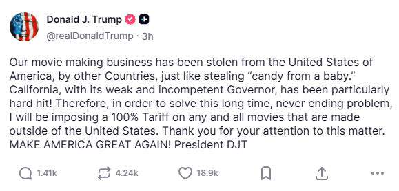Trump 100% foreign movie tax Trump 100% foreign movie tax