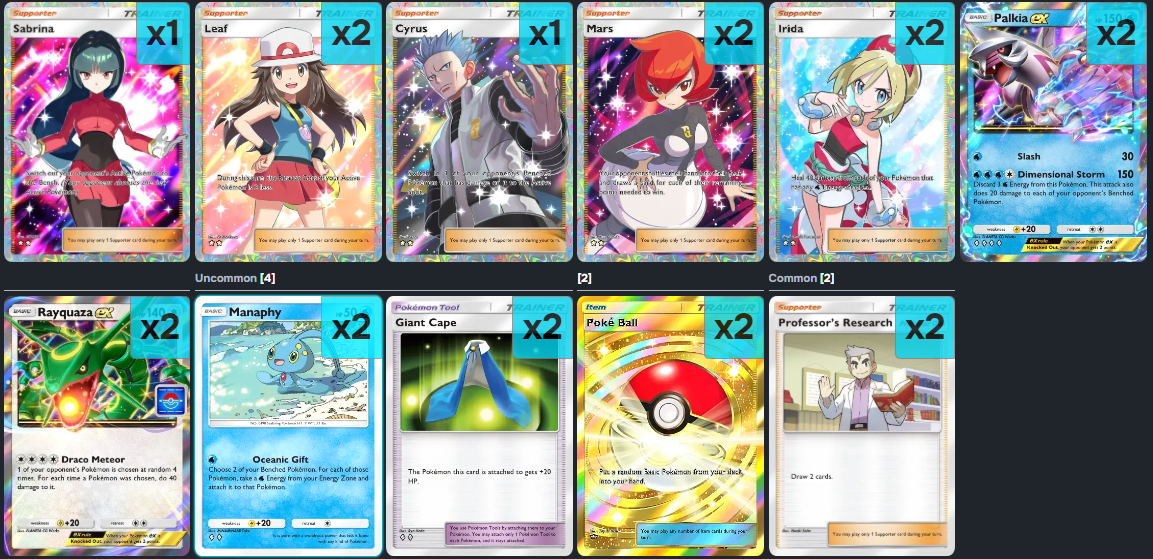 Rayquaza EX lista de cartas