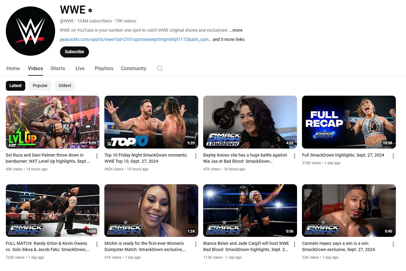 Canal de Youtube da WWE