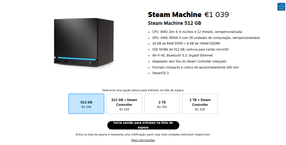 Steam Machine pre&ccedil;o