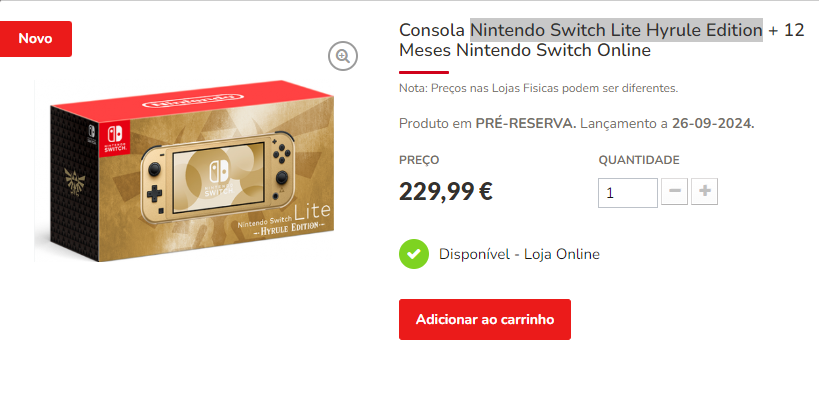 Nintendo Switch Hyrule Edition preço