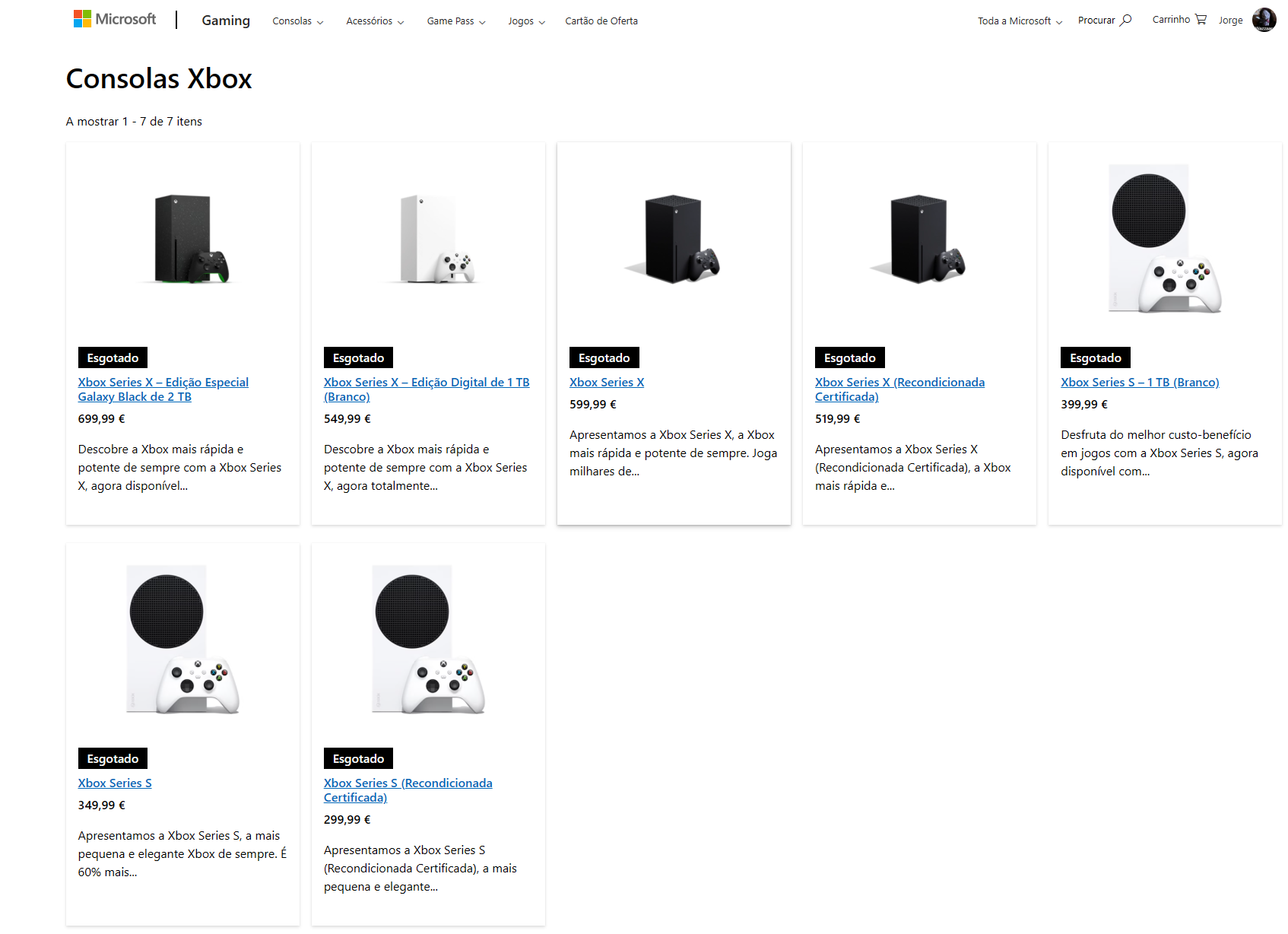 Stock Xbox Series X Portugal