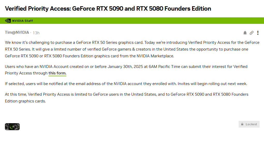 Verified Priority Access RTX 5090