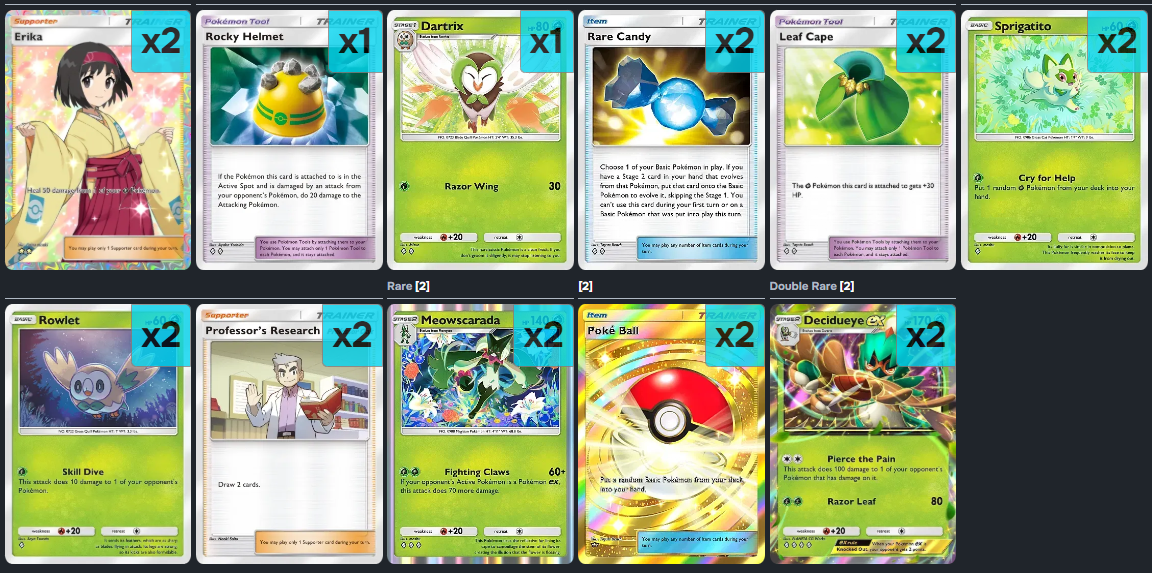 Decidueye EX lista de cartas